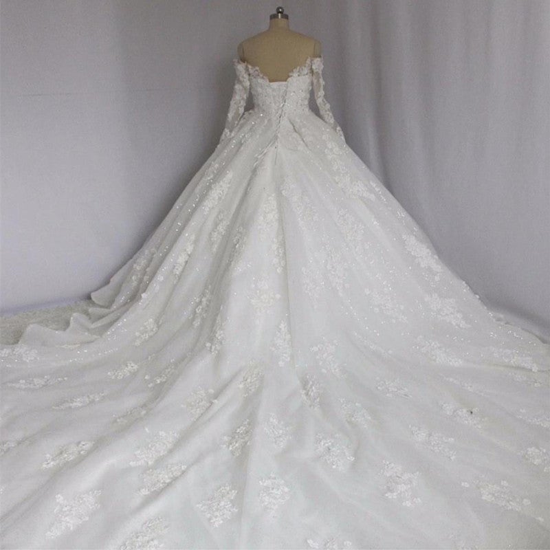 Off The Shoulder Royal Train Lace Wedding Dresses Ball Gowns