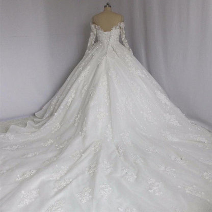 Off The Shoulder Royal Train Lace Wedding Dresses Ball Gowns