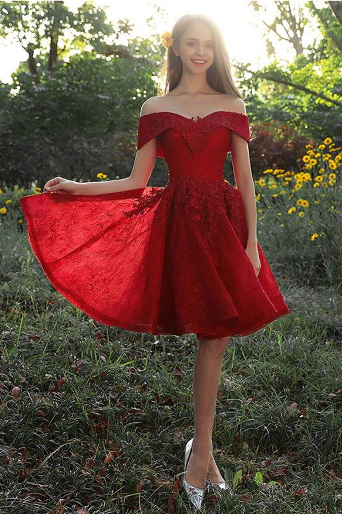 Off Shoulder Burgundy Lace Prom Dress, Off the Shoulder Burgundy Homecoming Dress, Burgundy Lace Formal Evening Dress A1628