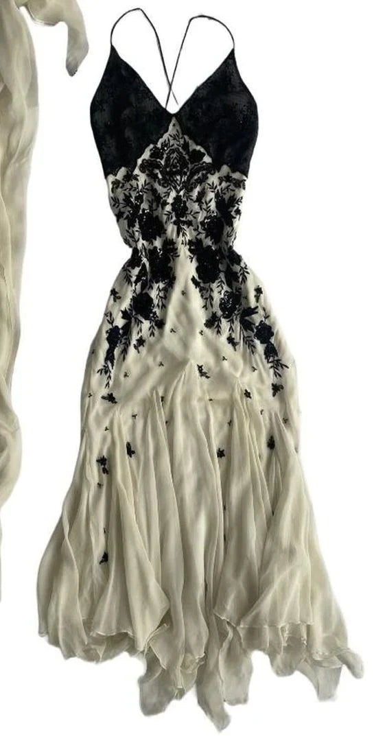 Chiffon Black Lace Prom Dress Spaghetti Strap Long Dresses, AST919