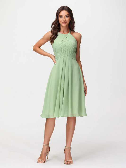 Short Chiffon Bridesmaid Dress with Pocket-Dusty Sage