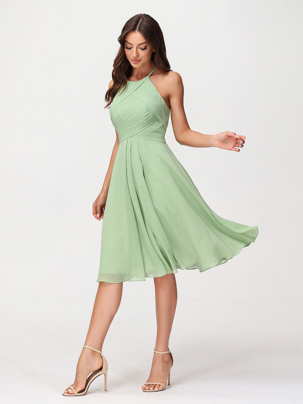 Short Chiffon Bridesmaid Dress with Pocket-Dusty Sage