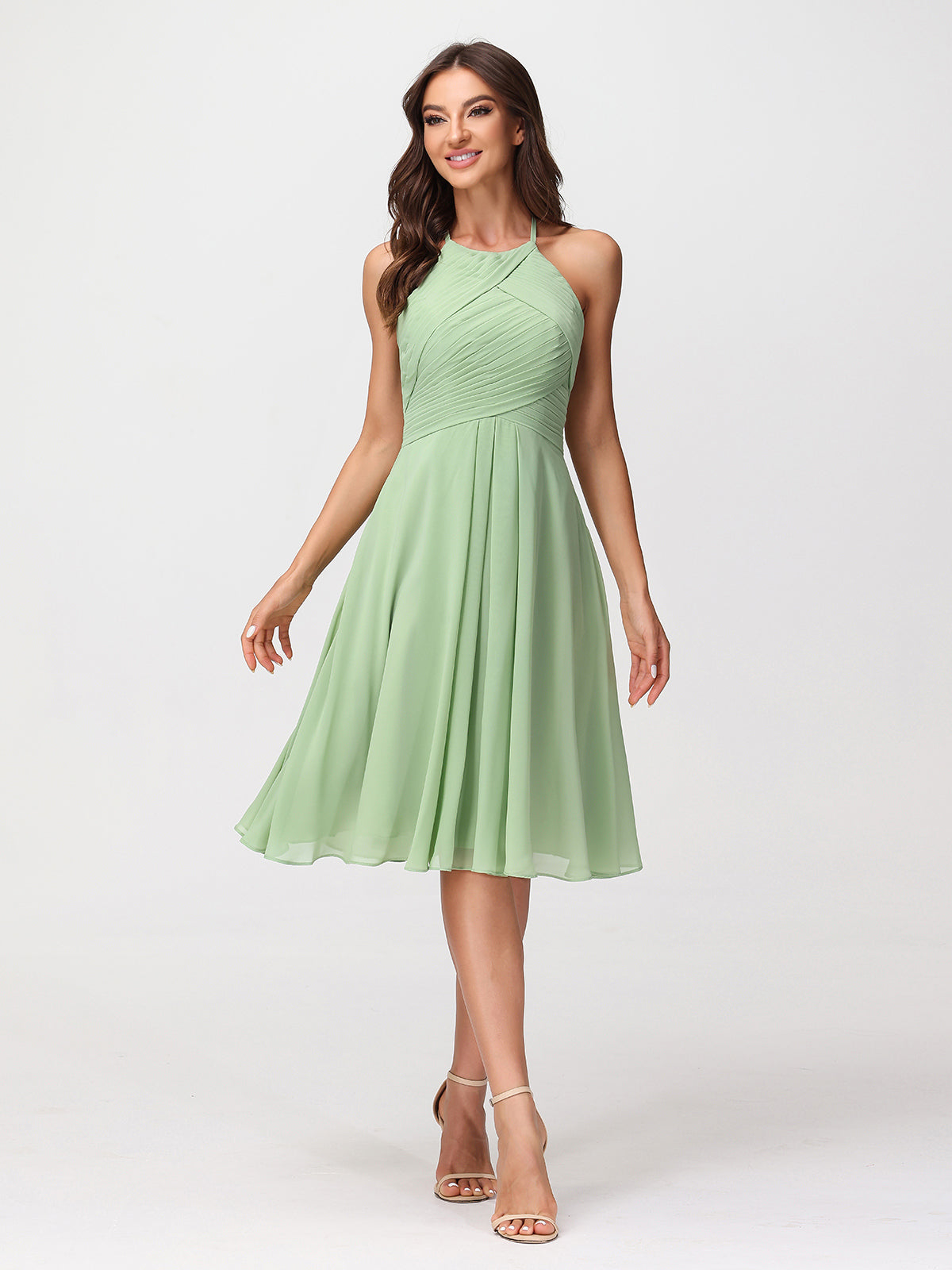 Short Chiffon Bridesmaid Dress with Pocket-Dusty Sage