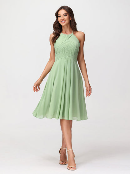 Short Chiffon Bridesmaid Dress with Pocket-Dusty Sage