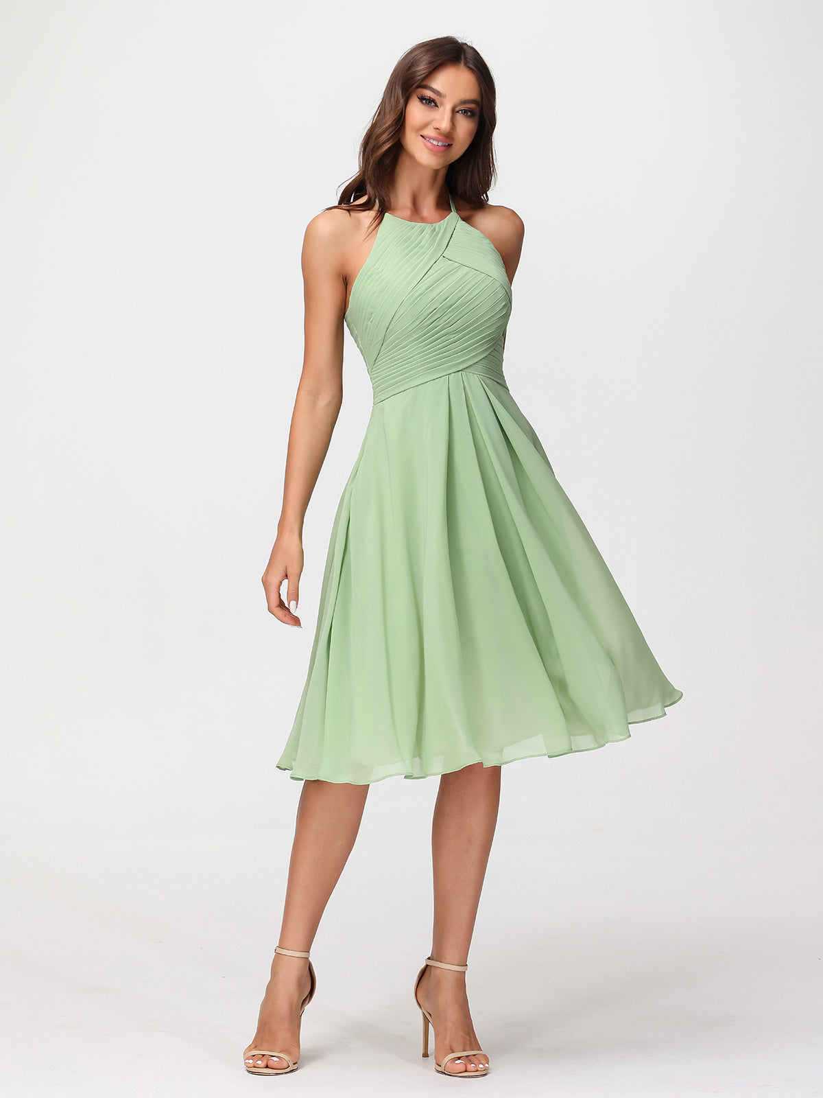 Short Chiffon Bridesmaid Dress with Pocket-Dusty Sage