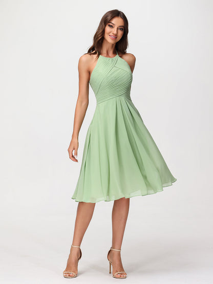 Short Chiffon Bridesmaid Dress with Pocket-Dusty Sage