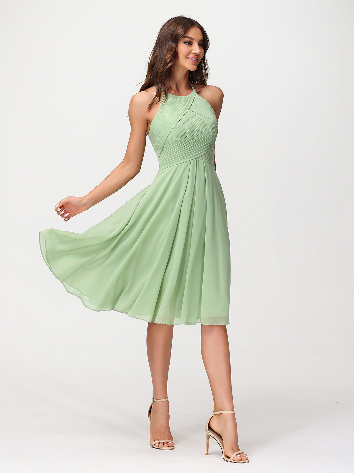 Short Chiffon Bridesmaid Dress with Pocket-Dusty Sage