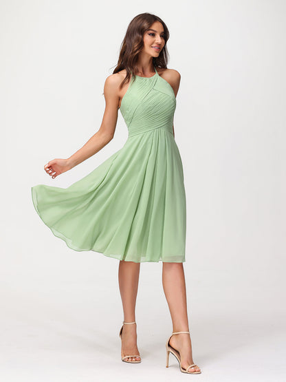 Short Chiffon Bridesmaid Dress with Pocket-Dusty Sage