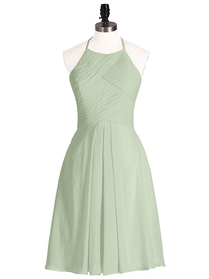 Short Chiffon Bridesmaid Dress with Pocket-Dusty Sage