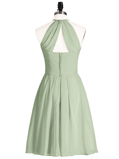 Short Chiffon Bridesmaid Dress with Pocket-Dusty Sage