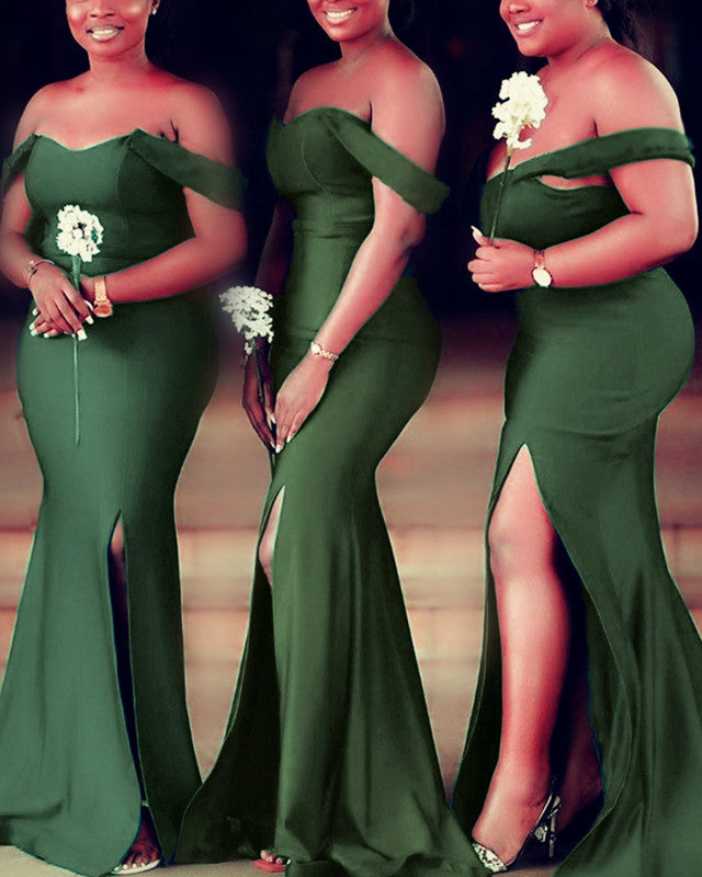 Mermaid Split Bridesmaid Dresses Satin Off The Shoulder