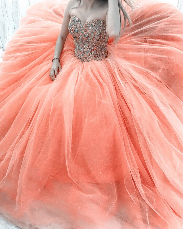 Ombre Beads Sweetheart Corset Ball Gown Dresses