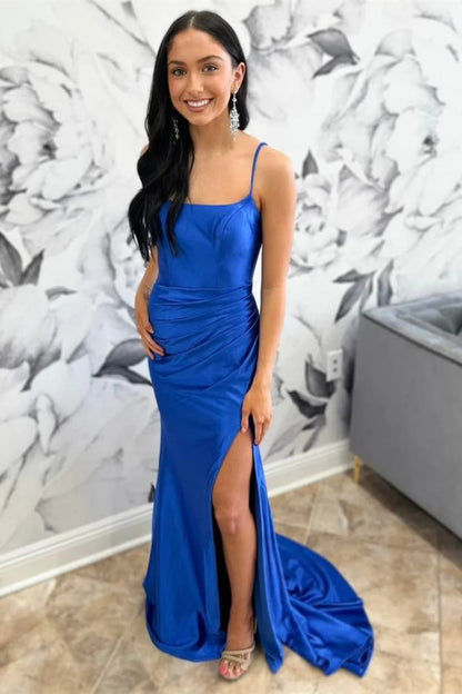 Open Back Mermaid Royal Blue Long Prom Dress with High Slit, Mermaid Royal Blue Formal Dress, Royal Blue Evening Dress with Train A1983