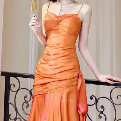 Aimishang Elegant Blue Ruffled Tiered Maxi Dress Long Prom Dress Charming Evening Party Dress Orange Women's Dresses