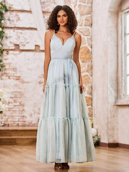 Spaghetti Straps Print Chiffon Tiered Skirt Maxi Dresses Floral
