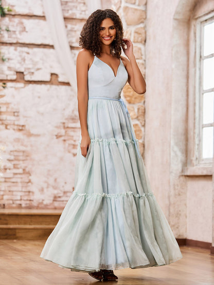 Spaghetti Straps Print Chiffon Tiered Skirt Maxi Dresses Floral