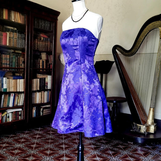 Girlhomeshops--Purple Floral Vintage Short/Mid-Length Cropped Satin Homecoming Dress gh5534