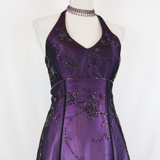 Purple Vintage Fashion Ombre Beaded Empire Waist Halter Long Elegant Prom Gown Evening Gown Party Dress gh3603