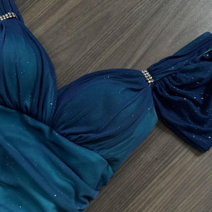 Blue shiny fashion gradient elegant spaghetti straps long chiffon elegant ball gown evening dress party dress gh3492