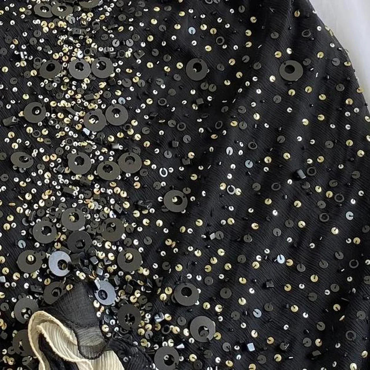Sparkly Sequins Beaded Ruffles Mermaid Prom Dress Black Party Evening Dress cc2096