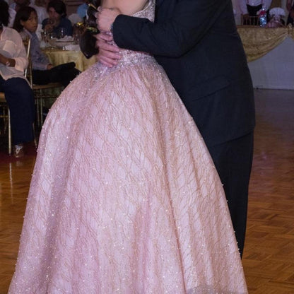 Vintage Pink Sequin Sweet 16 Quinceanera A-Line Strapless Floor-length Prom Dress Birthday Dress Evening Dress Ball Gown HZ1024