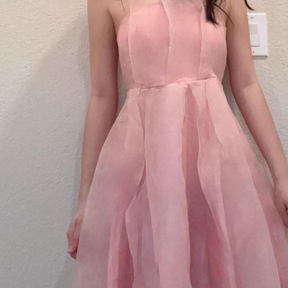 Pink Sweet Elegant Cute Short Spaghetti Straps Satin Tulle Homecoming Dress Prom Dress Evening Dress Party Dress gh4177