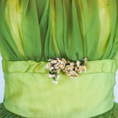 Yellow Green Vintage Elegant Sweet Delicate Floral Appliqué Suspender Cake Dress Puffy Skirt Short Knee Length Prom Dress Evening Dress Homecoming Dress gh3672
