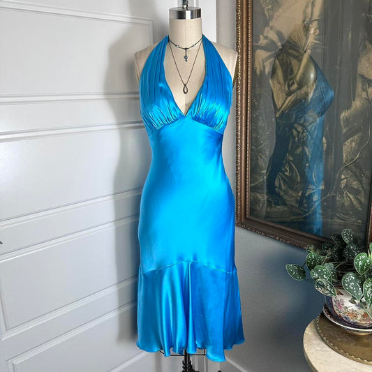 Girlhomeshops--Blue simple fashion ruffled short satin suspenders formal homecoming dress gh5501