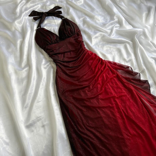 Burgundy shiny elegant strappy long tulle ball gown evening dress birthday party dress gh3900