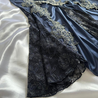 Blue gorgeous exquisite applique lace spaghetti straps long satin prom dress evening dress party dress gh3335