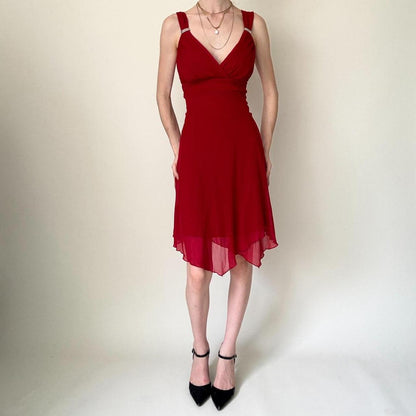 Red Chiffon Knee Length Short Homecoming Dress Birthday Party Dress gh4593