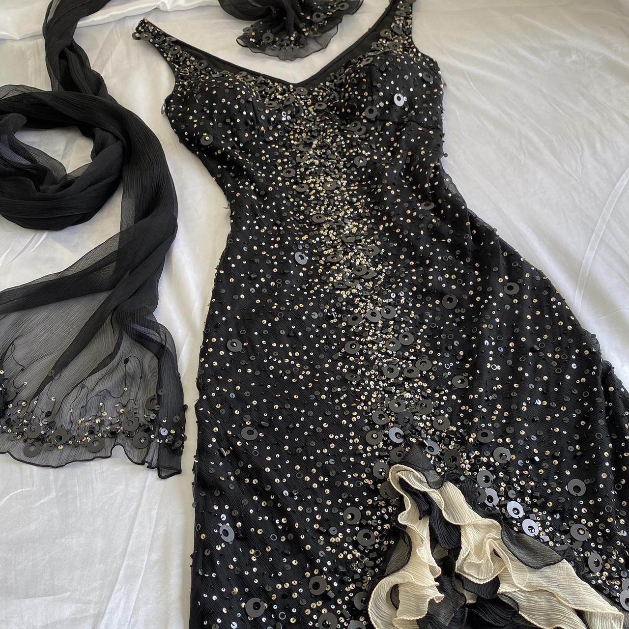 Sparkly Sequins Beaded Ruffles Mermaid Prom Dress Black Party Evening Dress cc2096