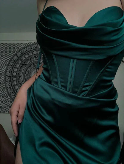 Charming Satin High Slit Sweetheart Mermaid Long Prom Dress Party Dress Evening Dress HZ1024