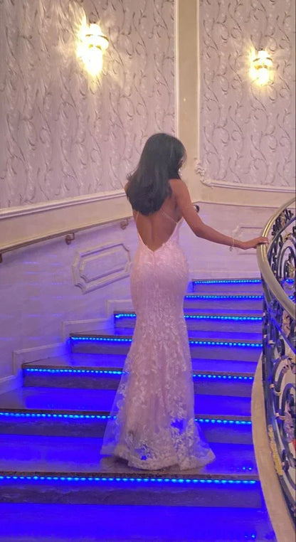 Enchanting Pink Lace Backless Mermaid Long Prom Dress Party Dress Evening Dress HZ1024