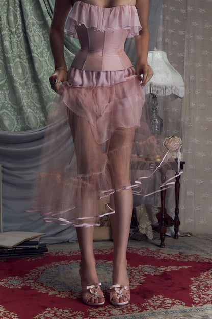 Retro Palace Light Pink Ruffled Tulle A-line 17th Birthday Homecoming Dress cc4150