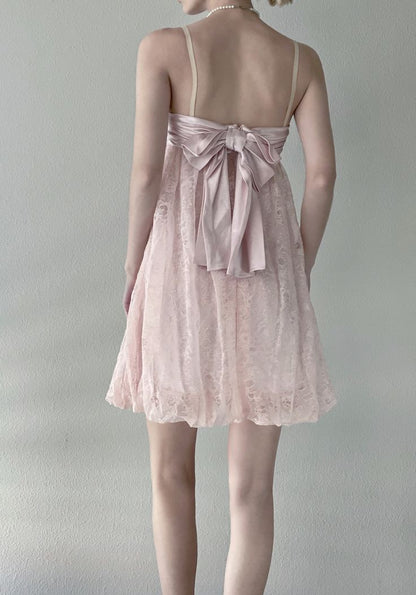 Sweet And Elegant Light Pink Suspender Lace Bow Bud 16th Birthday Homecoming Dress cc4152