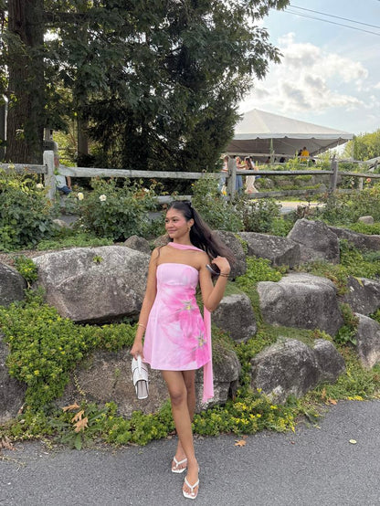 Sweet Printed Tube Top With Ribbon A-line 16th Birthday Homecoming Dress cc4156