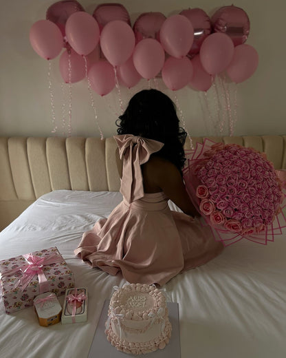 Sweet And Elegant Light Pink Halter Neck Bow Satin 16th Birthday Homecoming Dress cc4159