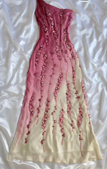 Pink gradient gorgeous fashion exquisite beading long chiffon elegant ball gown evening dress party dress gh3288