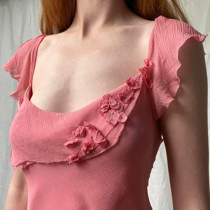 Elegant Pink Mermaid Ruffled Chiffon Long Prom Dress Evening Dress cc4895