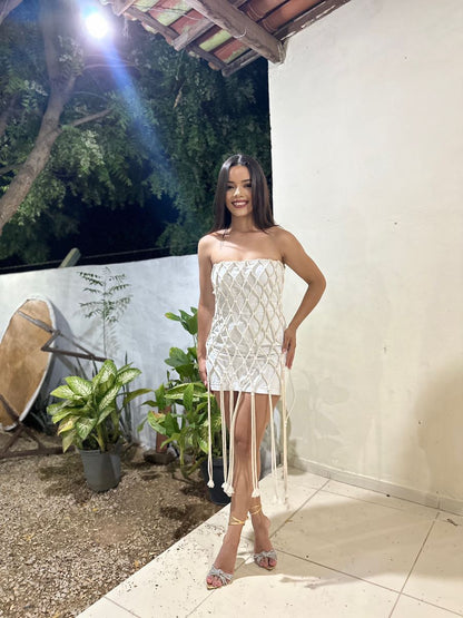 Fashionable Tassel White Slim Satin 17th Birthday Homecoming Dress cc4207
