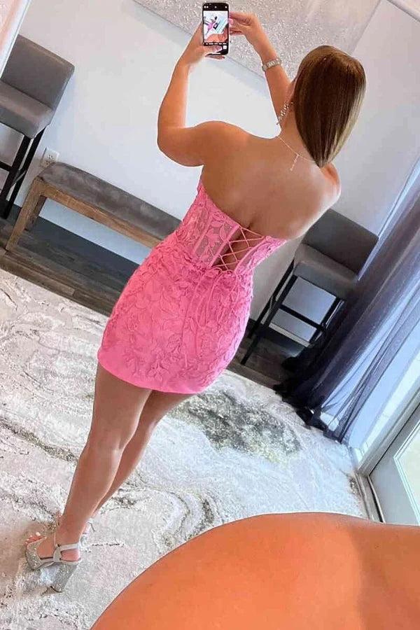 girlhomeshops--Mint Green/Pink Fashion Simple Short Lace Homecoming Dress gh5633