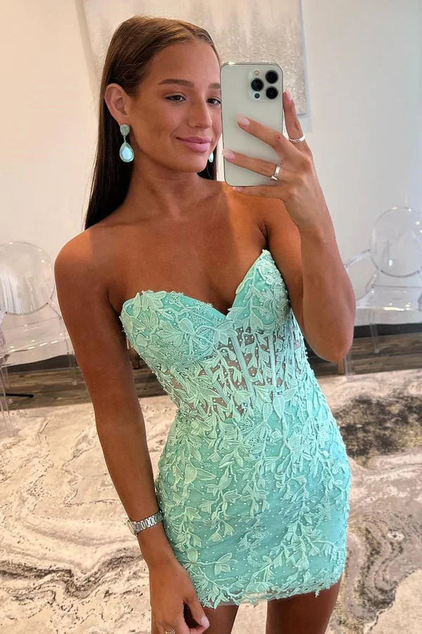 girlhomeshops--Mint Green/Pink Fashion Simple Short Lace Homecoming Dress gh5633