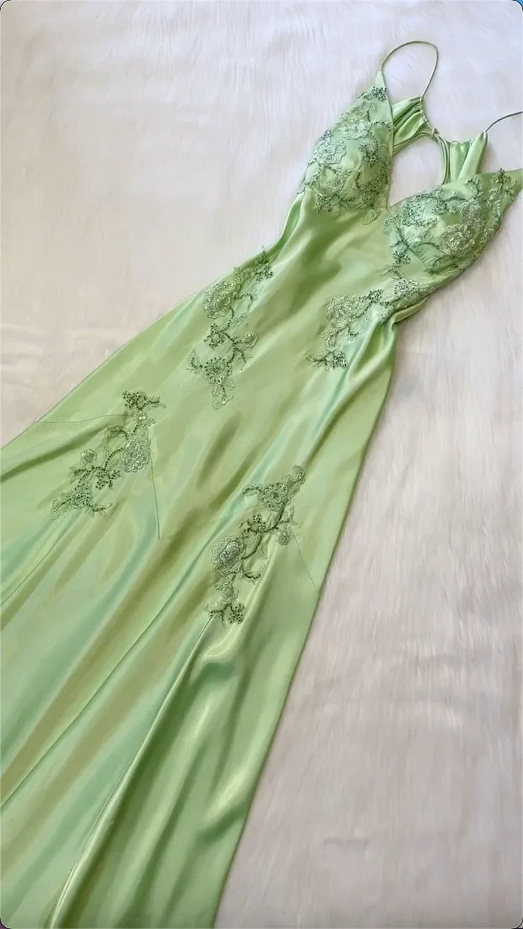 Beautiful Green Long Prom Dresses Wed Dress Formal Gown