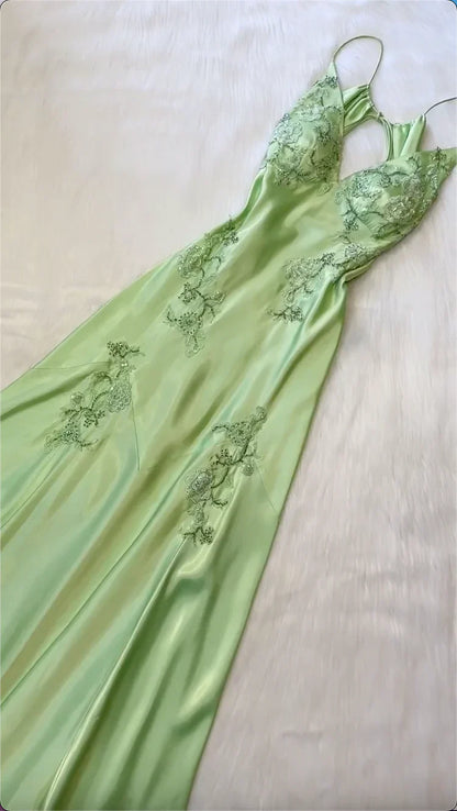 Beautiful Green Long Prom Dresses Wed Dress Formal Gown