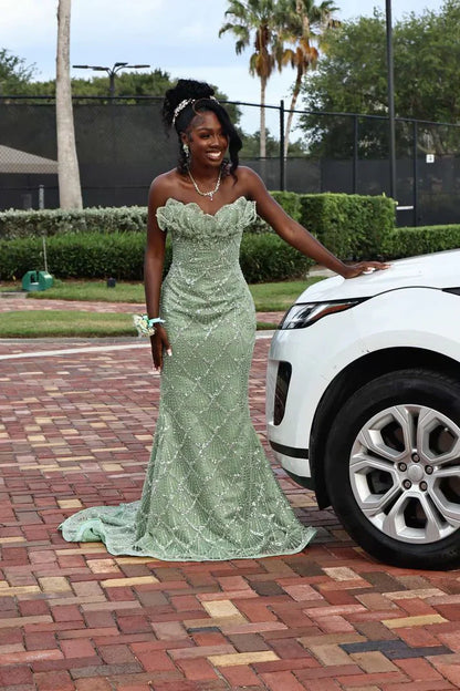 Gorgeous Light Green Mermaid Strapless Sequined Prom Dress Evening Dress cc4943