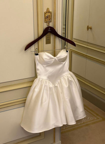Simple French Satin Strapless A-Line Birthday Dress Homecoming Dress cc4025