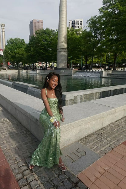 Elegant Light Green Mermaid Square Sequined Long Prom Dress Evening Dress cc4961