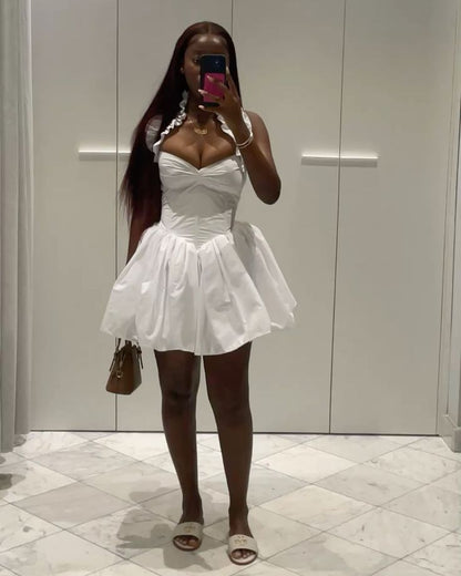 Sweet White Halter Neck A-Line 17th Birthday Homecoming Dress cc4265
