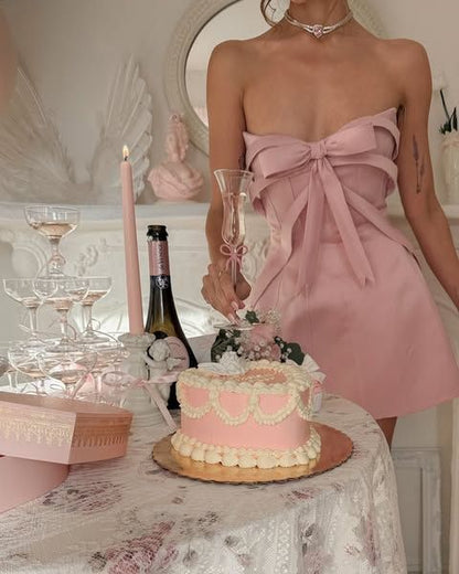 Sweet Pink Bow Waist Satin 16th Birthday Homecoming Dress cc4312